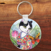 Key Chain Cat Geisha Fairy Fantasy von Ann Howard Schlüsselanhänger (Vorderseite)