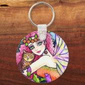 Key Chain Owl Blume Fairy Fantasy von Ann Howard Schlüsselanhänger (Vorderseite)