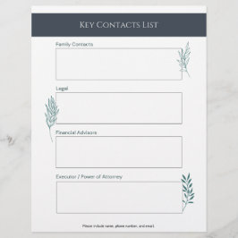 Key Contacts List Info Sheet Briefbogen
