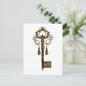 Key Heart Antique Vintag Illustration Postkarte (Stehend Vorderseite)
