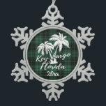 Key Largo Beach Florida Palm Green Kariert Schneeflocken Zinn-Ornament<br><div class="desc">Key Largo Beach Florida Palm Tree Grün Kariertes Weihnachtsschmuck</div>