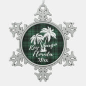 Key Largo Beach Florida Palm Green Kariert Schneeflocken Zinn-Ornament (Vorderseite)