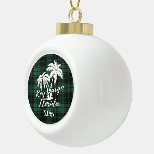 Key Largo Florida Palm Tree Green Kariert Keramik Kugel-Ornament (Rechts)