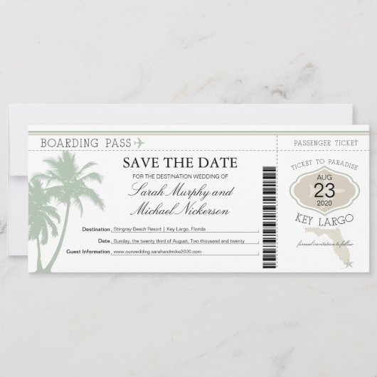 Key Largo Florida Save the Date Boarding Pass (Vorderseite)