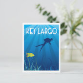Key Largo Illustration mit Taucher und Fisch Postkarte (Stehend Vorderseite)