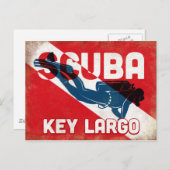 Key Largo Scuba Diver - Blue Retro Postkarte (Vorne/Hinten)
