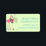 Key Limon Flamingos Christmas Address Labels Adressaufkleber<br><div class="desc">Pair von pinkfarbenen Flamingos Weihnachtsgebäck Rücksendeadressen-Aufkleber. Das Label mit einer größeren Größe hat drei Zeilen Vorlagentext, um Skript (für die Namen) mit leicht lesbarem Druck in hellblau zu kombinieren. Wichtigste Kalkfarbe mit kleinen Seestern an den Füßen der Vögel, die Heilige und Hibiskus Kränze tragen. Diese Etiketten würden auch für den...</div>