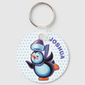 Key Ring Weihnachten Skaten Pinguin. Schlüsselanhänger (Vorderseite)