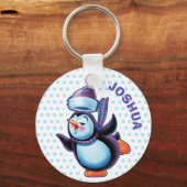 Key Ring Weihnachten Skaten Pinguin. Schlüsselanhänger (Vorderseite)