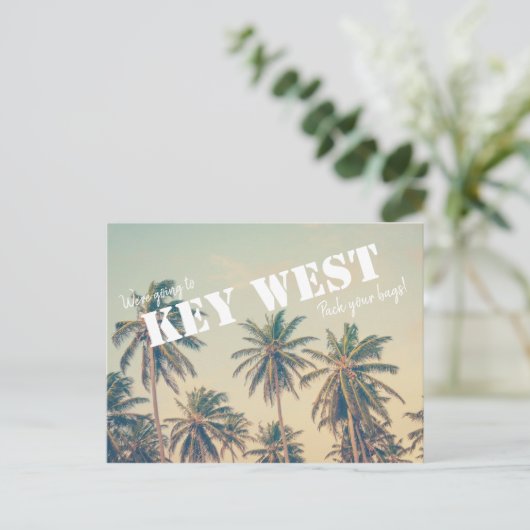 Key West Beach Palm Tree Daten retten Postkarte (Stehend Vorderseite)