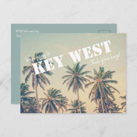 Key West Beach Palm Tree Daten retten Postkarte (Vorne/Hinten)