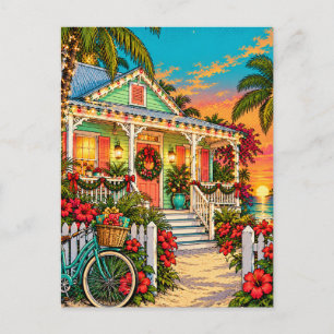 Key West Cottage mit Palmen und Hibiskus Postkarte
