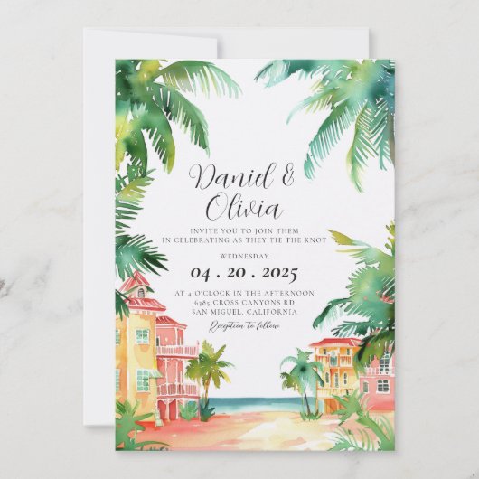 Key West FL Aquarell-Hochzeit Einladung (Vorderseite)