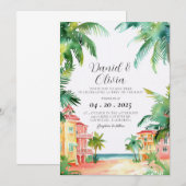 Key West FL Aquarell-Hochzeit Einladung (Vorne/Hinten)
