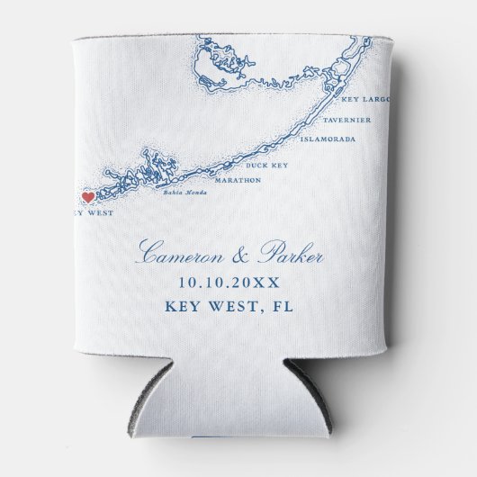 Key West FL Map Elegant Navy Blue Gastgeschenk Hoc Dosenkühler (Vorderseite)