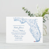 Key West FL Map Elegant Navy Blue Wedding Einladung (Stehend Vorderseite)