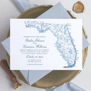 Key West FL Map Elegant Navy Blue Wedding Einladung