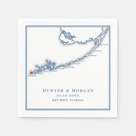 Key West FL Map Elegant Navy Blue Wedding Serviette (Vorderseite)