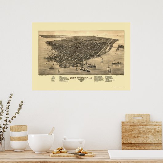Key West, FL Panoramic Map - 1884 Poster (Küche)