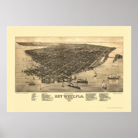 Key West, FL Panoramic Map - 1884 Poster (Vorne)