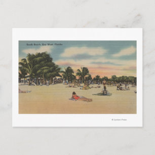 Key West, FL - View South Beath w/Sunbathers Postkarte