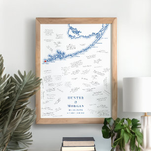 Key West FL Wedding Elegant Navy Gästebuchposter Poster