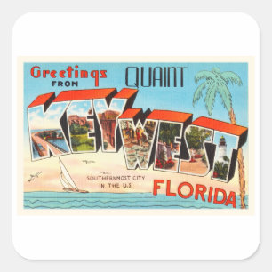 Key West Florida alte Vintage Reise-Andenken Quadratischer Aufkleber