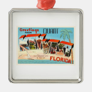 Key West Florida alte Vintage Reise-Andenken Silbernes Ornament
