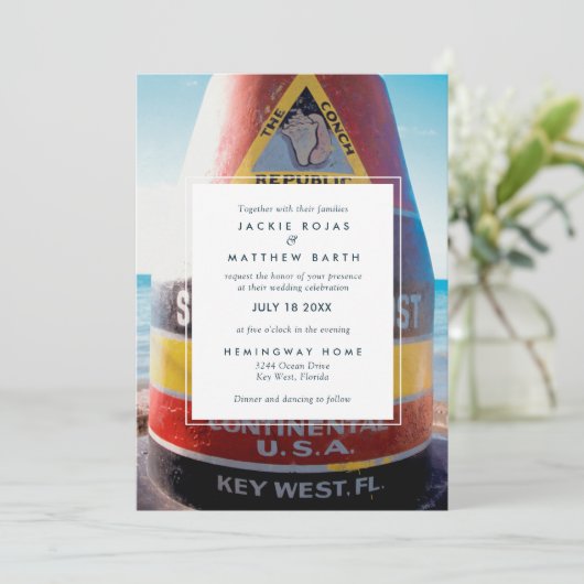 Key West Florida Beach Wedding Einladung (Stehend Vorderseite)