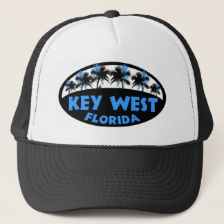 Key West Florida blaue schwarze Palmen Truckerkappe