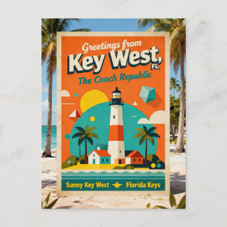 Key West Florida Conch Republic Retro Travel 1930s Postkarte