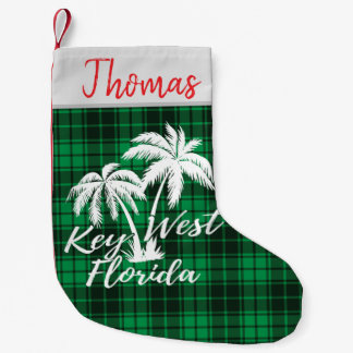 Key West Florida Palm Trees Beach Green Kariert Kleiner Weihnachtsstrumpf
