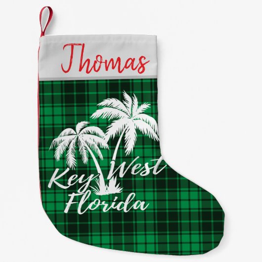 Key West Florida Palm Trees Beach Green Kariert Kleiner Weihnachtsstrumpf (Vorderseite)