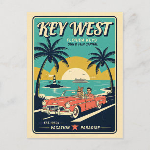 Key West, Florida Retro 1950er Reise-Stil  Postkarte