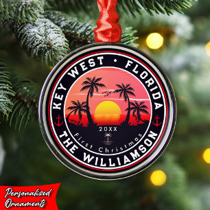 Key West Florida Retro Sonnenuntergang Palme 60er Ornament Aus Metall