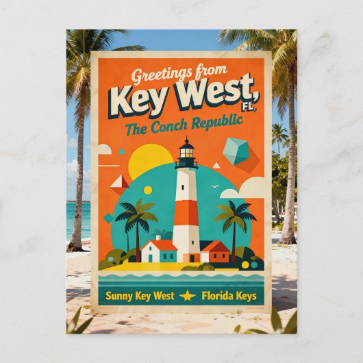Key West Florida Schneckrepublik Retro-Reise 1930e Postkarte (Vorderseite)