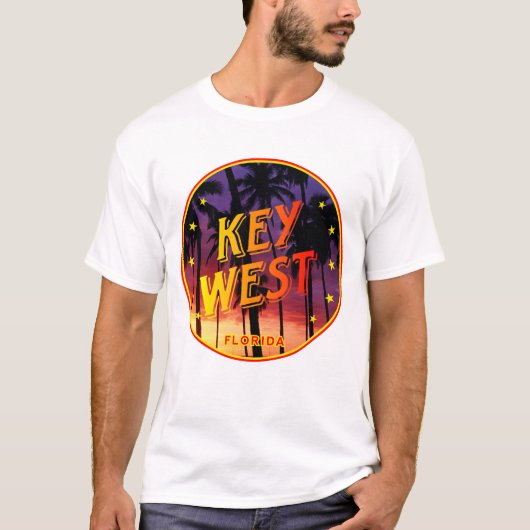 Key West, Florida Sonnenuntergang und Palmen T-Shirt (Vorderseite)