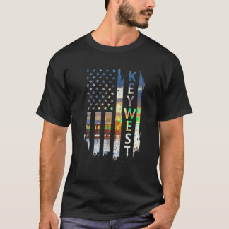 Key West Florida Summer Sunset American Flag Patri T-Shirt