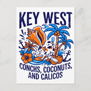 Key West Florida Tropische Katze Conchs Und Kokosn Postkarte