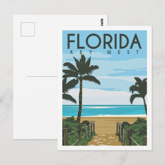 Key West Florida USA Travel Place Illustration Postkarte (Vorne/Hinten)