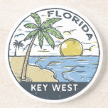 Key West Florida Vintages Emblem Getränkeuntersetzer<br><div class="desc">Wichtigstes westliches Vektorkunstdesign. Key West,  eine US-Inselstadt,  ist Teil des Florida Keys Archipels.</div>