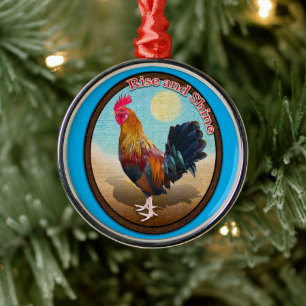 Key West Gypsy Hahn Rise and Shine Vintage Oval Ornament Aus Metall