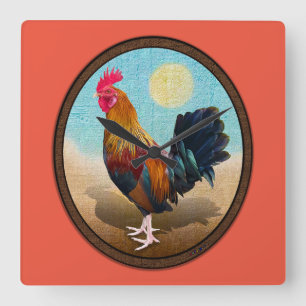 Key West - Gypsy Rooster Vintage Oval Quadratische Wanduhr