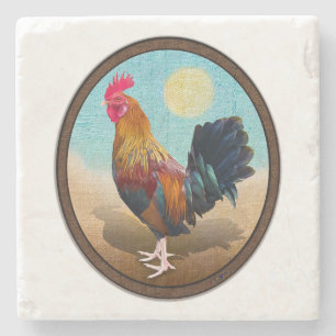 Key West - Gypsy Rooster Vintage Oval Steinuntersetzer