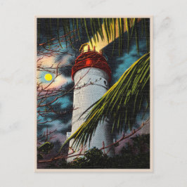 Key West Leuchtturm am Abend Vintage Szene Postkarte