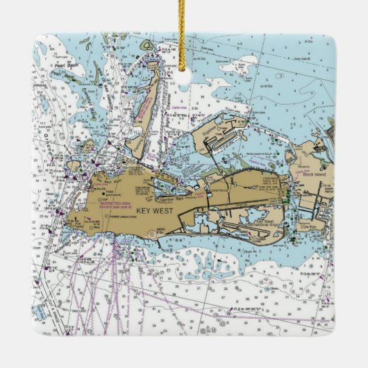 Key West Nautic Sailing Chart Keramikornament (Rückseite)