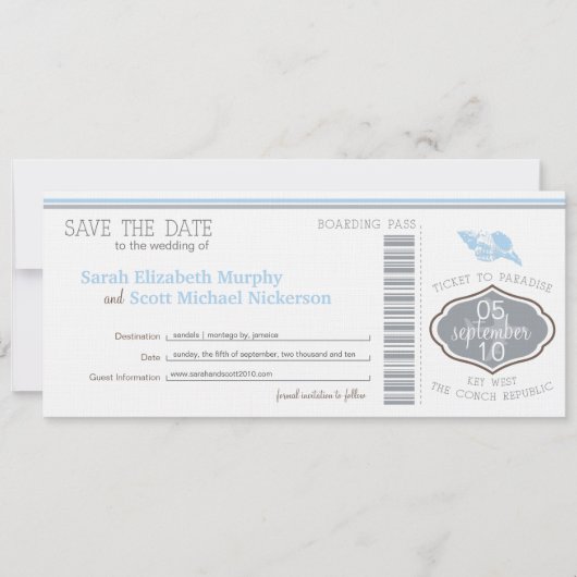 Key West Save the Date Boarding Pass (Vorderseite)