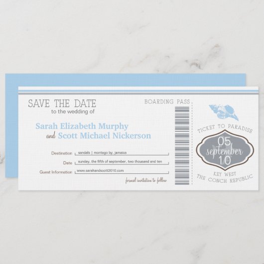 Key West Save the Date Boarding Pass (Vorne/Hinten)