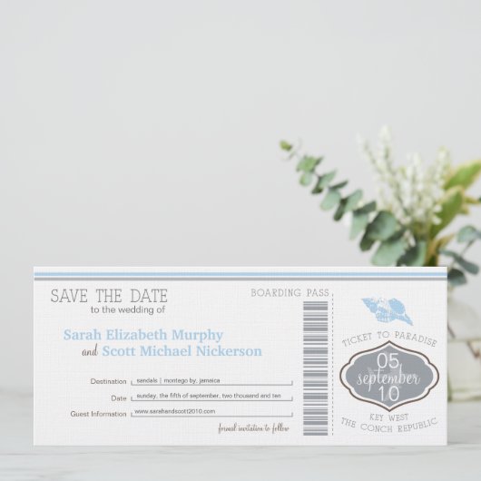 Key West Save the Date Boarding Pass (Stehend Vorderseite)