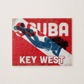 Key West Scuba Diver - Blue Retro Puzzle (Horizontal)
